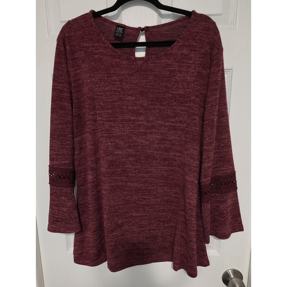 Lildy Button Back Keyhole Pullover Tunic Womens Size L-XL Long Sleeve Stretch.